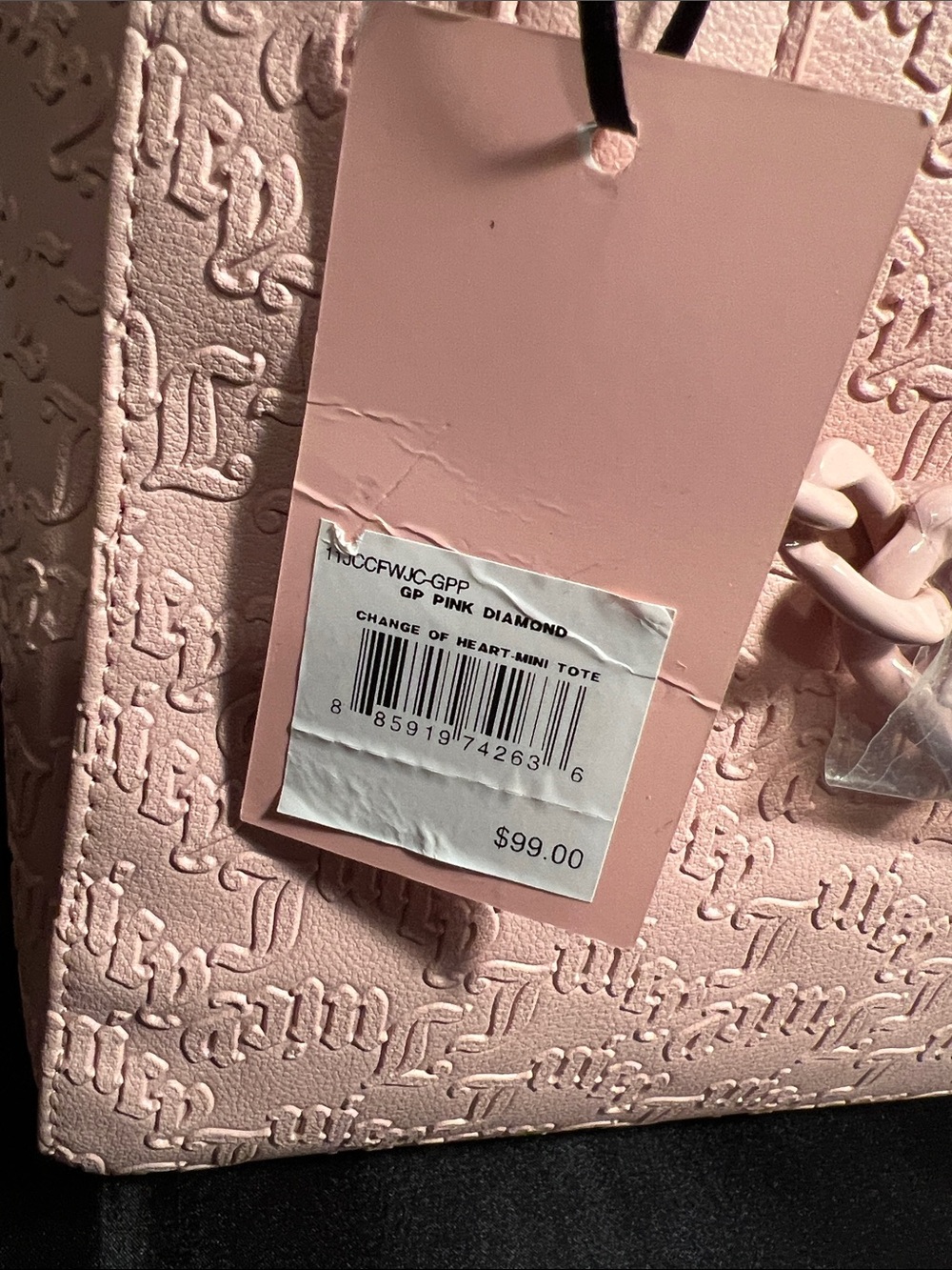 Juicy Couture Blush Pink Embossed Logo Tote with Chain Accent - Picture 6 of 7